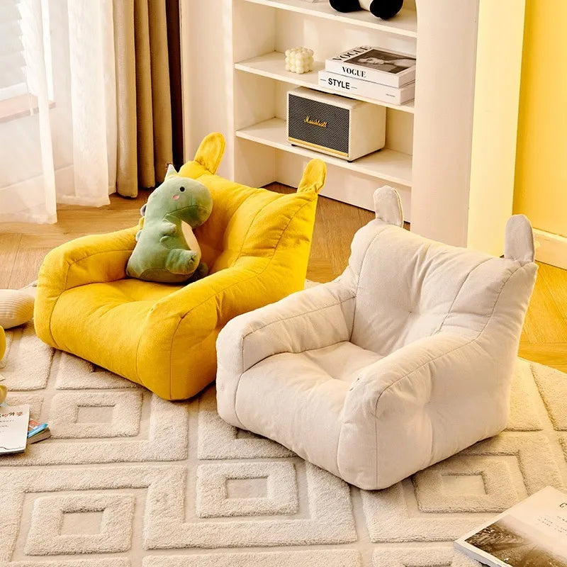 OLEVO Kids Modern U-Shaped Combination Cute Bear Soft Imitation Hemp Linen-Cotton Breathable Velvet Fabric Safe EPS Particles Deep Play Sofa/Colors-Green, Yellow, White/Size-38x38x35cm or Dimensions: 43x43x40cm