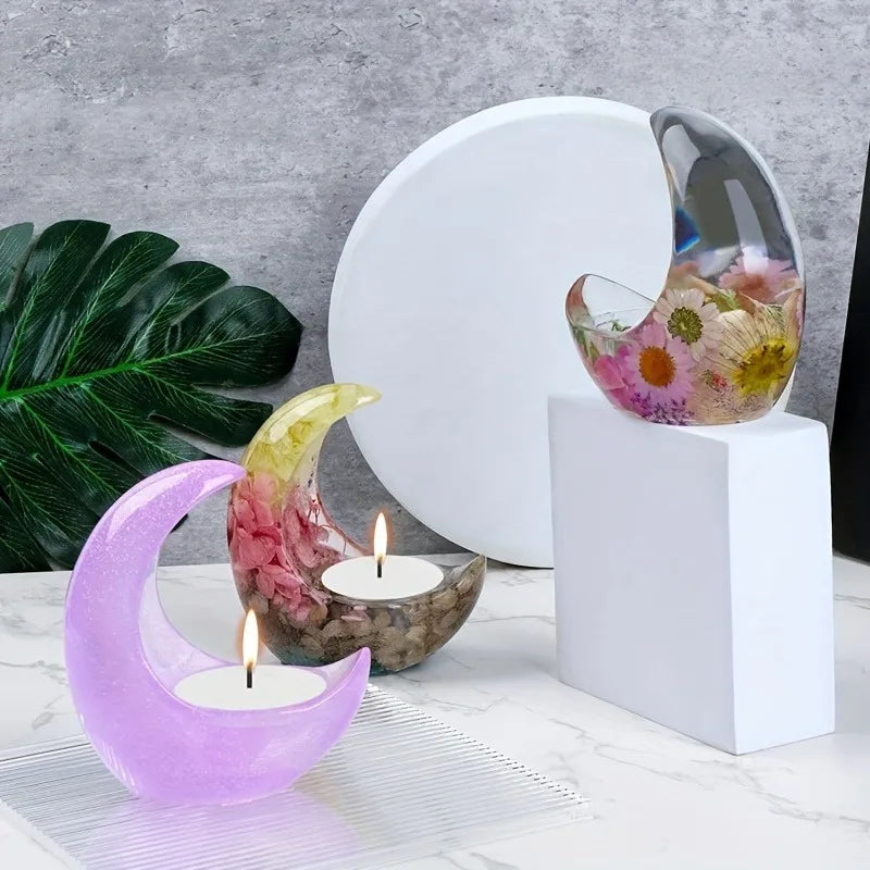 SILIKE LUFEI 3D Half-Moon Shaped Tea Light Candle Resin Silicone Milky White Craft Molds
