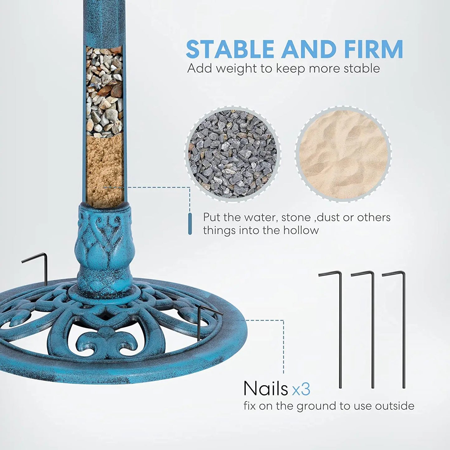No-EN-Name-Null Outdoor Solar-Powered Blue Poly-Resin Pedestal Round Pond Fountain  Bird Baths
