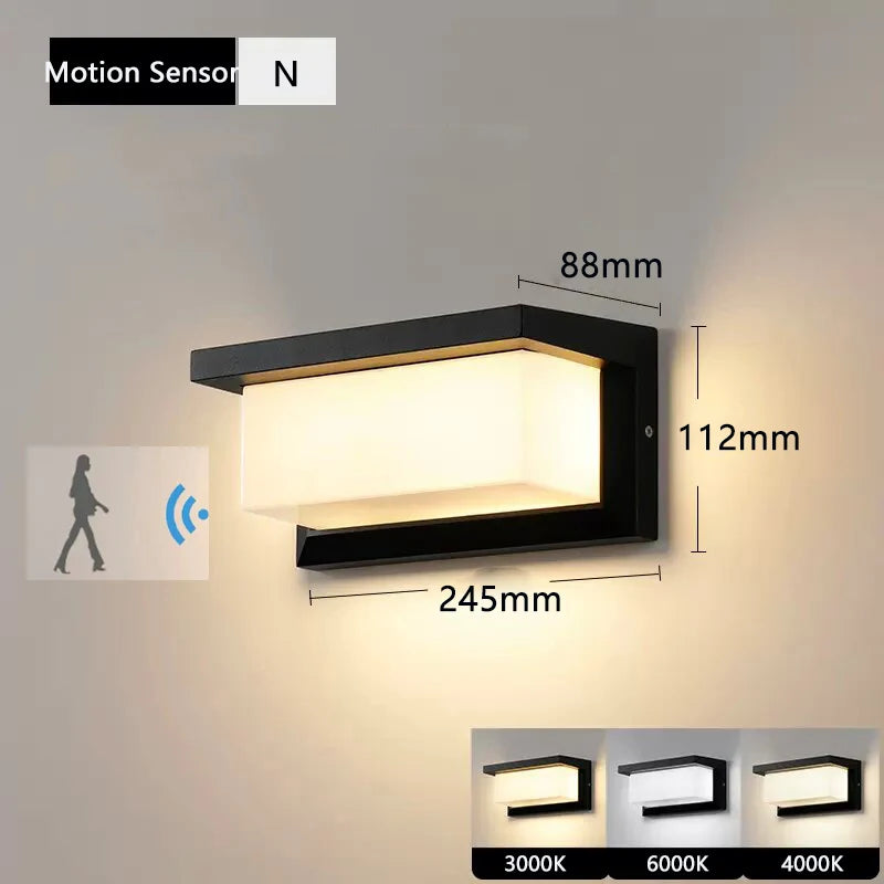 ZHENGDE LIGHTING Outdoor Waterproof Cool-Daylight White LED Lights Radar Intelligent Control Motion Sensor Black Plastic Rectangle Shaped Wedge Base AC-Powered Porch Wall Light Fixtures
