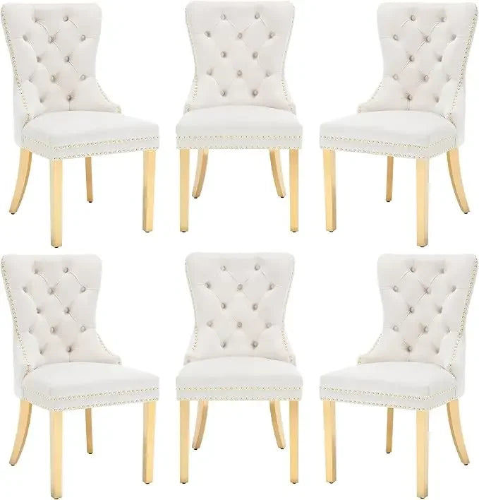 6pcs/ Upholstered Velvet Kitchen Dining Set/ Tufted Legs/ Nail-Head Trim/Colors-White/Blue/Gray/Black
