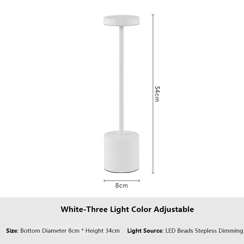 ATCOMM Modern Touch Sensor Dimmable Adjustable Tri-Color Warm-Cool White LED Chip Black Round Iron Acrylic Metal Brushed Nickel Finish Body Built-In Rechargeable Battery USB Rechargeable Wireless Cord Desk Lamps/Colors-Black/Gold/Silver/White