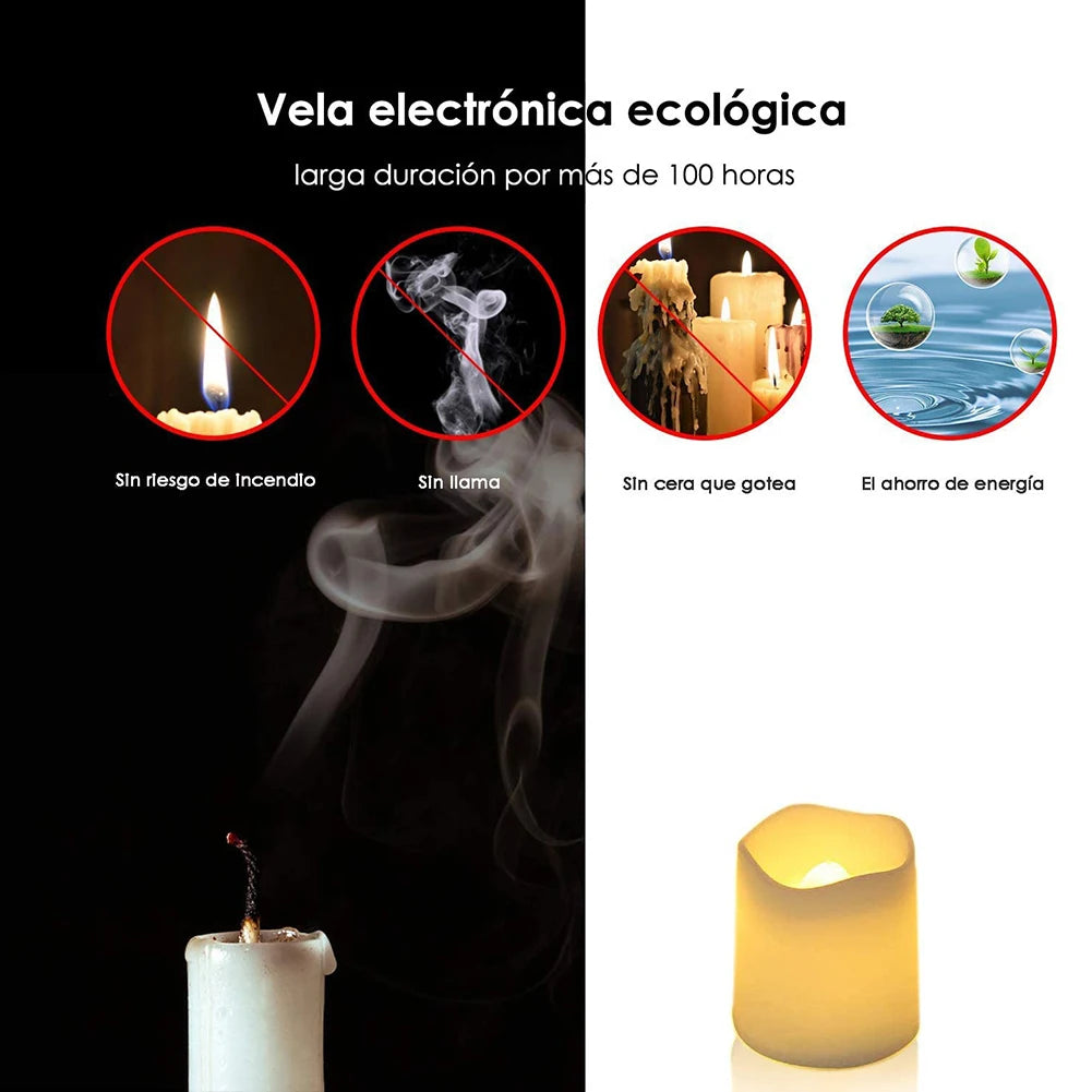 LAZZ HARR Indoor 24 PCS Warm Yellow LED Electronic Small Round White Plastic Tea Light Flameless Candles/Colors-White/Yellow/3-AG10 Button Batteries (Recyclable) Not Included/Colors-White/Yellow