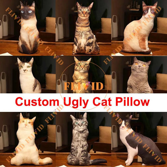 No-EN-Name-Null Modern Polyester-Cotton Blend Double-Sided 3D Printed Customized Ugly Cat Throw Pillows/ Personalize Your Own Animal Throw Pillows/Cotton Filling/Machine Washable