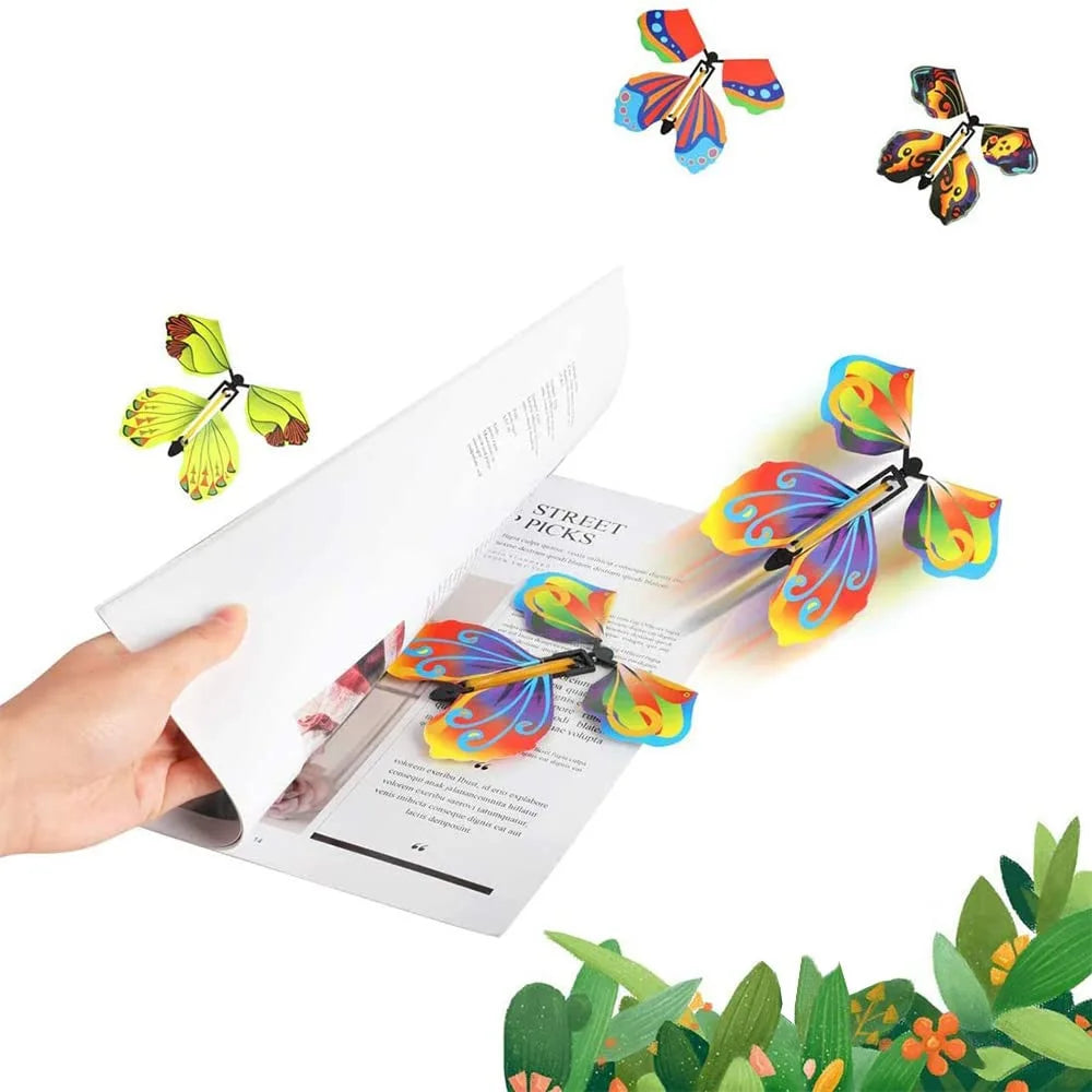 No-EN-Name-Null Kids 10 PCS Plastic Floral Multicolor Dots Funny Wind-Up Rubber Band Flying Butterflies Books Educational Toys /Ages: 3 Years Old-Older