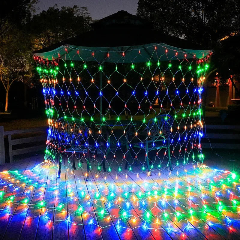 Outdoor-Indoor Plastic Body Solar-Powered Remote Control Dimmable Waterproof Multicolor Holiday LED Net Mesh Warm White Light Ropes-Garland String Lights/Colors-Multicolor/White/Blue
