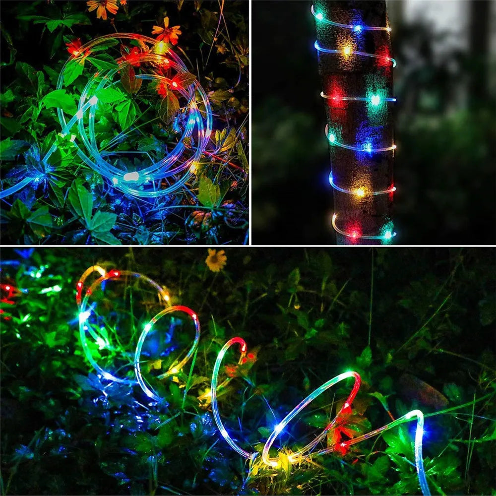 No-EN-Name-Null Outdoor Waterproof Multicolor Festoon Fairy Tube Plastic Body LED Dimmable Solar-Powered Cottage Holiday Decoration Light Ropes-Strings /Colors-White/Black/Green/Purple/Pink/Yellow/Multicolor