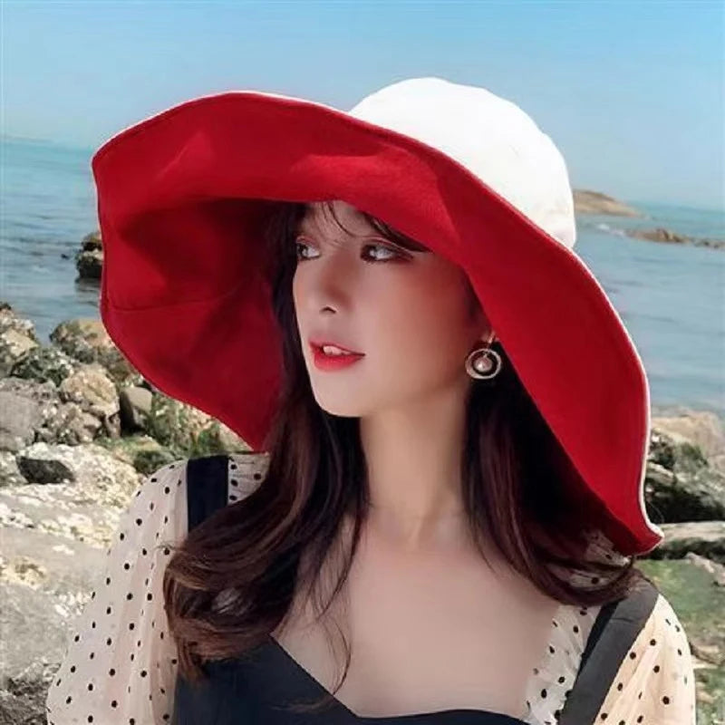 GJCUTE Adults Unisex One-Size Cotton-Polyester Wide Brim UV Protection Sun Hats/Colors-Blue/Black/Red