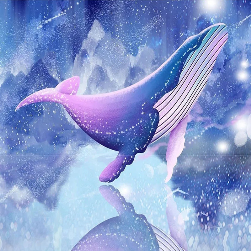JIADOU Kids Waterproof Canvas Peel-Stick Multicolor 3D Cartoon Orca Whale-Starry Night Sky Silk Cloth  Removable Self-Adhesive Wall Vinyl Mural Wallpaper/Colors-Blue/Multicolor/Animal