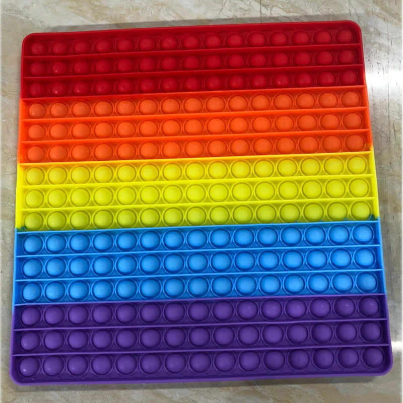 Waterproof Washable Jumbo Size Silicone Non-Toxic Rainbow Color Fidget Push Bubble Anti-Stress Squishy Toys/Ages: 6-18 + Years Older