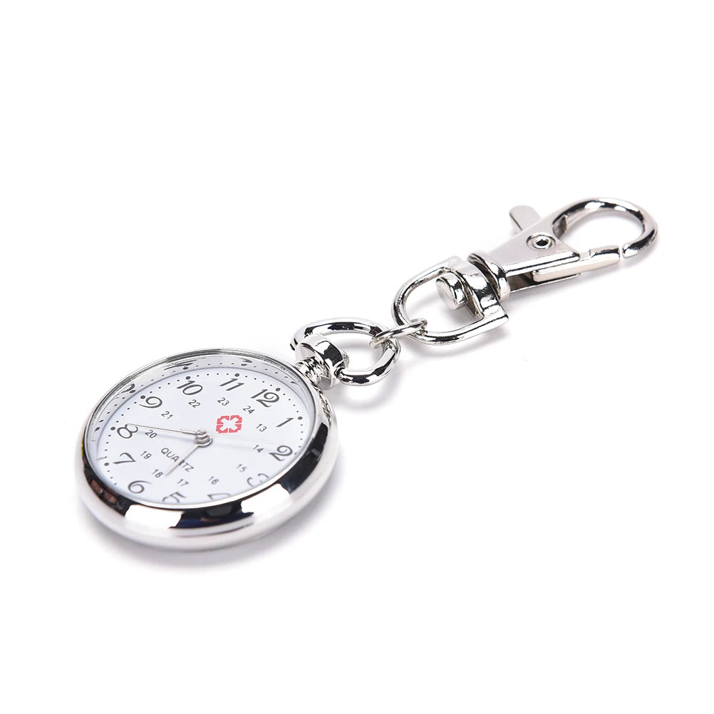 No-EN-Name-Null Quartz Silver Digital Display Metal Fob Keychain Round Pocket Watches