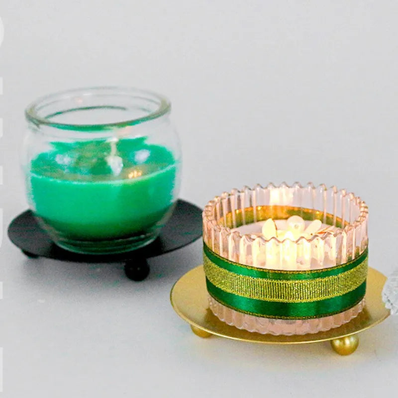 Modern Flat Iron Metal Rust Free Column Round Ball Feet Base Candleholders/Colors-Black/Gold