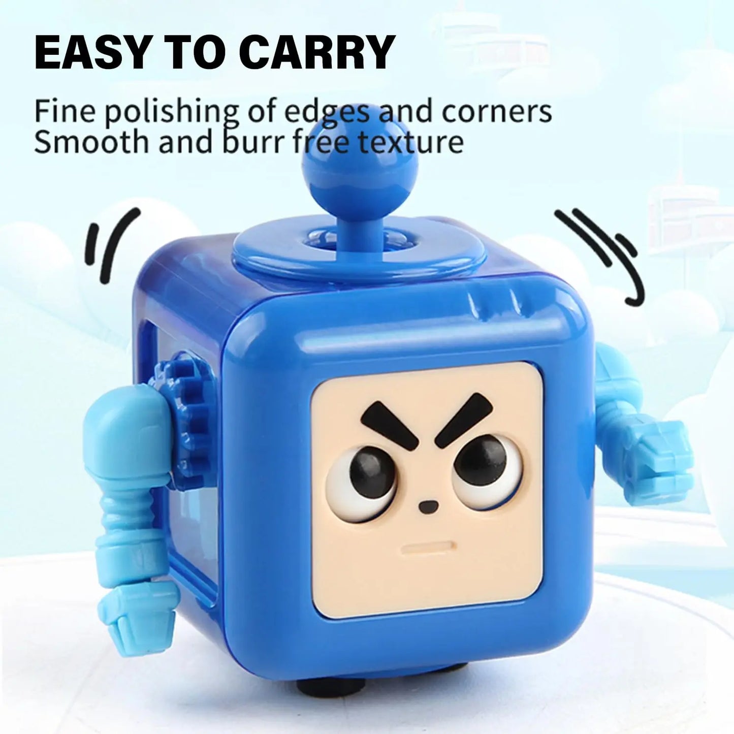 Kids Small Square Shape Handheld Cute Funny Cartoon Facial Expression Robot Anxiety-Stress Relief Smooth Plastic Fidget Toys/Colors-Green/Blue/Orange/Purple/Multicolor/Ages: 6-18 + Years Older