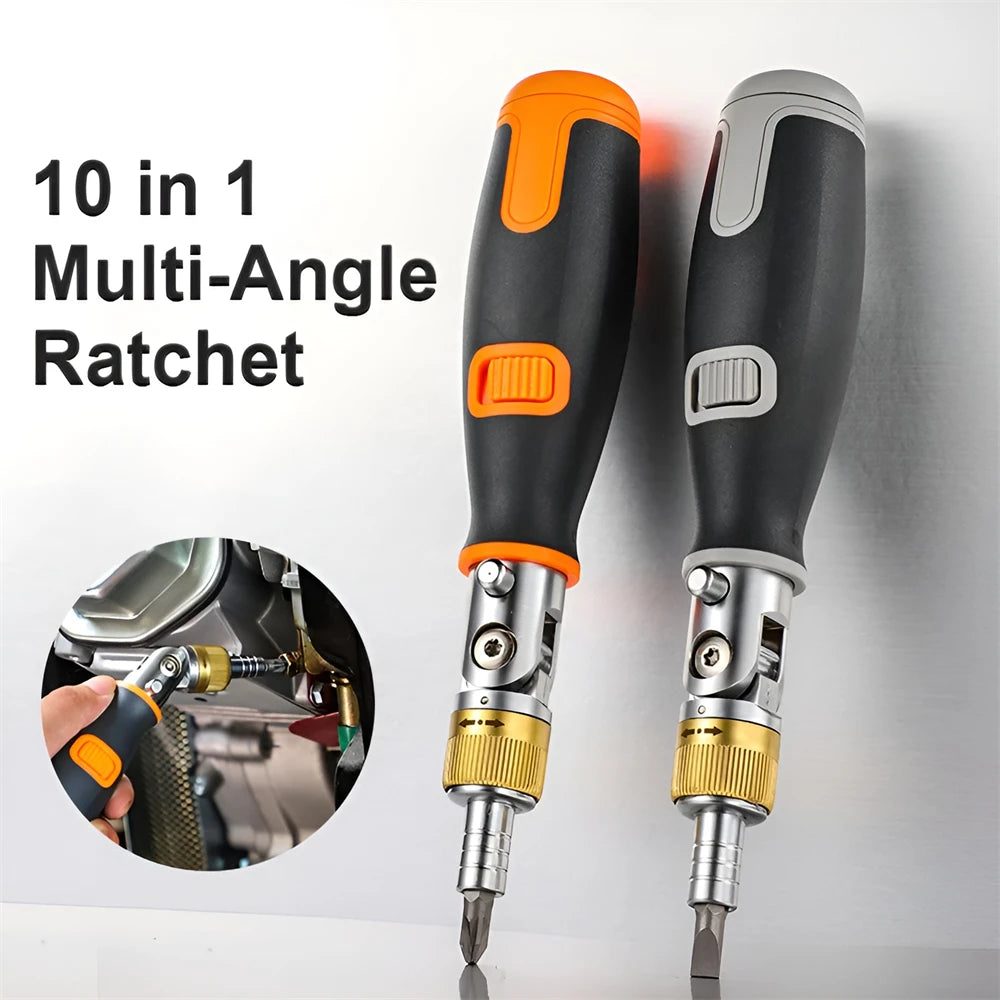 KRIOCY 10-In-1 Multifunctional Orange-Black Plastic Non-Slip Handle Double-Headed Insulated Dismountable Silver Chrome Plated Vanadium Steel Twistable Corner Multi-Angle Ratchet Magnetic Screwdrivers/Colors-Black/Gold/Silver/Orange/Multicolor