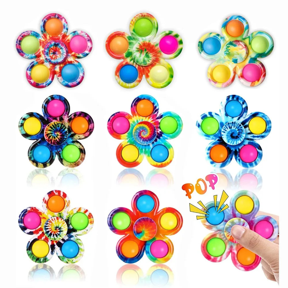 MOONBIFFY Teens-Adults Plastic Rainbow Tie-Dyed Fidget Spinner Bubble Popping Finger Toys /Ages: 13-18 Years Old/Colors-Tie-Dye/Multicolor/Dots