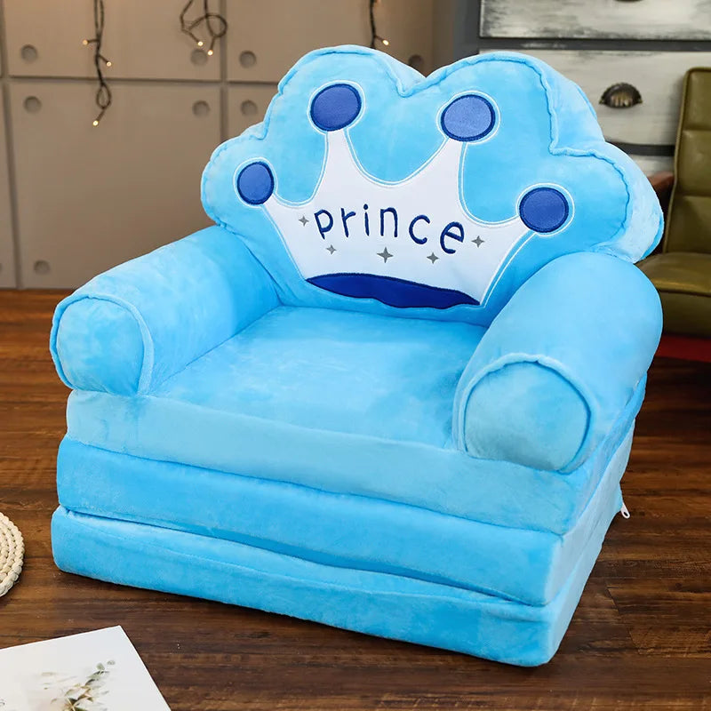 MDNG Modern Kids Customized Upholstered Padding Cute Soft Gray Velvet Fabric Cartoon Animal Faces Folding-Out Play Arm Chairs/Sponge Filling/Colors-Green/Pink/Yellow/Gray/Animals