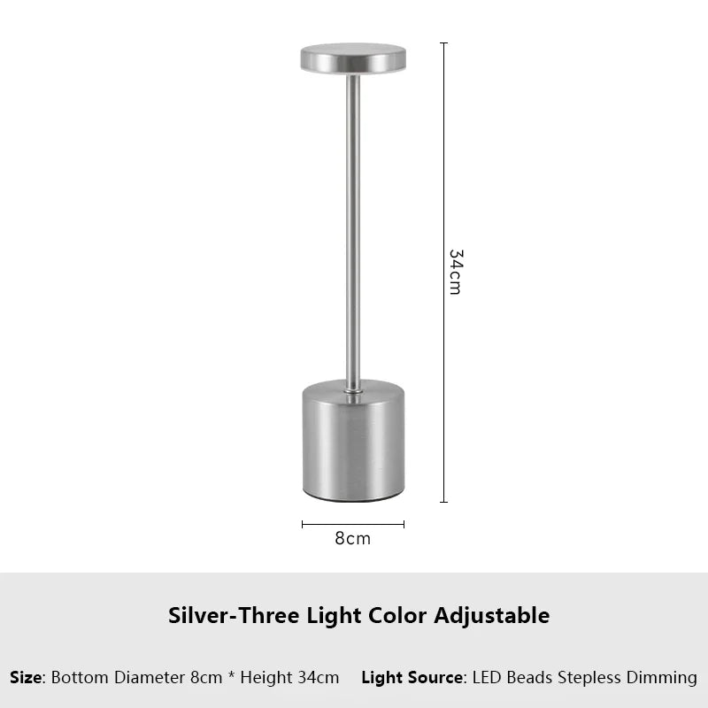 ATCOMM Modern Touch Sensor Dimmable Adjustable Tri-Color Warm-Cool White LED Chip Black Round Iron Acrylic Metal Brushed Nickel Finish Body Built-In Rechargeable Battery USB Rechargeable Wireless Cord Desk Lamps/Colors-Black/Gold/Silver/White