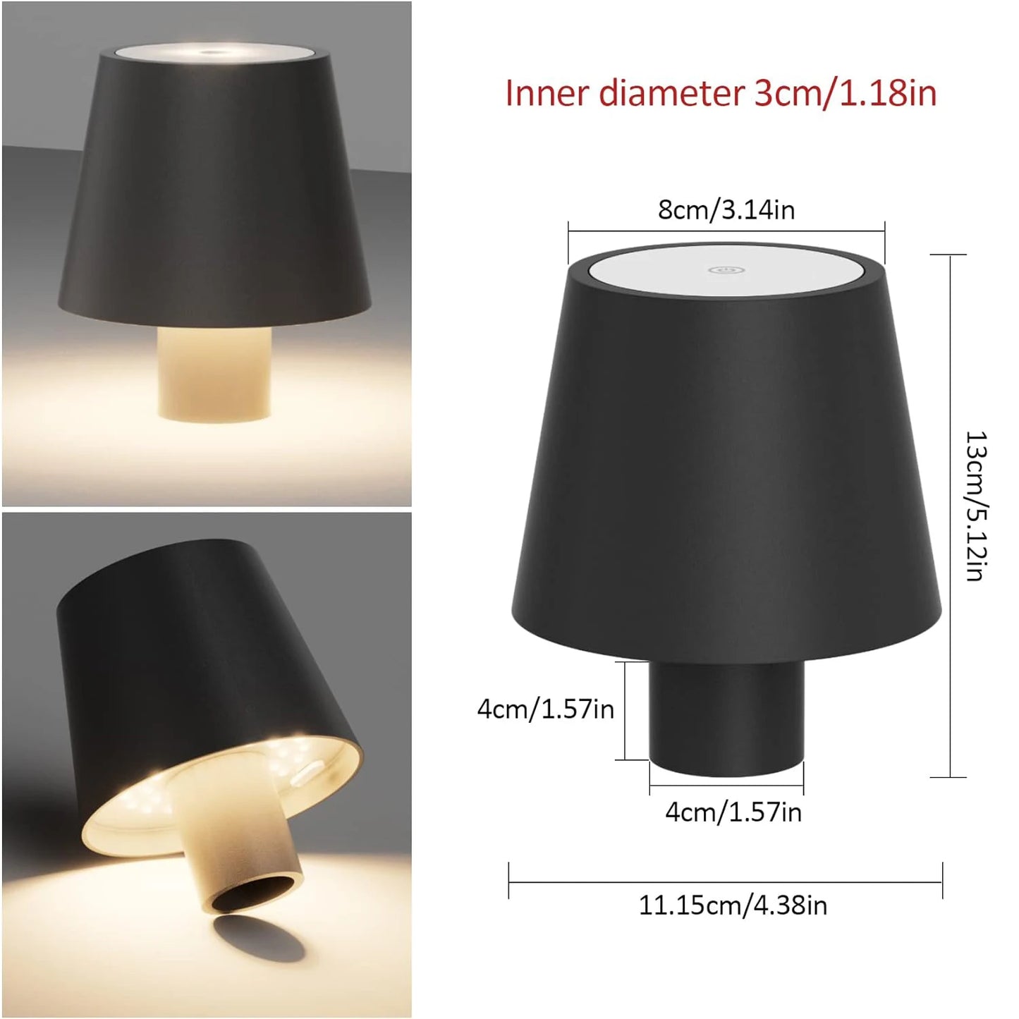 No-EN-Name-Null Modern Black-White Removable Plastic Striped Shade-Round Tubular Cylindrical Metal Square Shaped Bottom Dimmable Warm-Cool White LED 3-Level Brightness USB Rechargeable Adjustable Hose-Clip Table Desk Lamps/Colors-Black/White