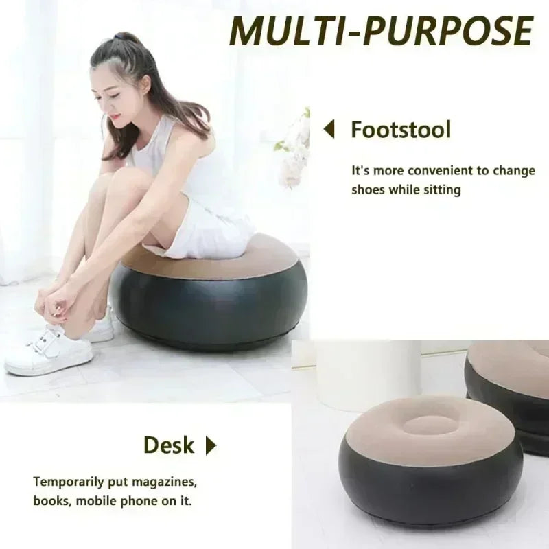 No-EN-Name-Null Modern Soft Velvet Upholstered Multicolor Fabric Lazy Air-Filled Poly-Vinyl Inflatable Foldable Feet Stool-Outdoor Chairs/ Multifunctional Ottoman/Colors-Red/ Black/Royal Blue/Multicolor
