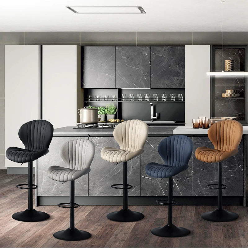 No-EN-Name-Null 2 PCS Waterproof Low Backrest Armless Upholstered Padded Shell Shaped Soft Faux Leather Fabric Seat Cushion Black Metal Round Base-Footrest Bar Kitchen-Dining Room Chair Sets /Colors-White/Beige/Gray/Black/Brown