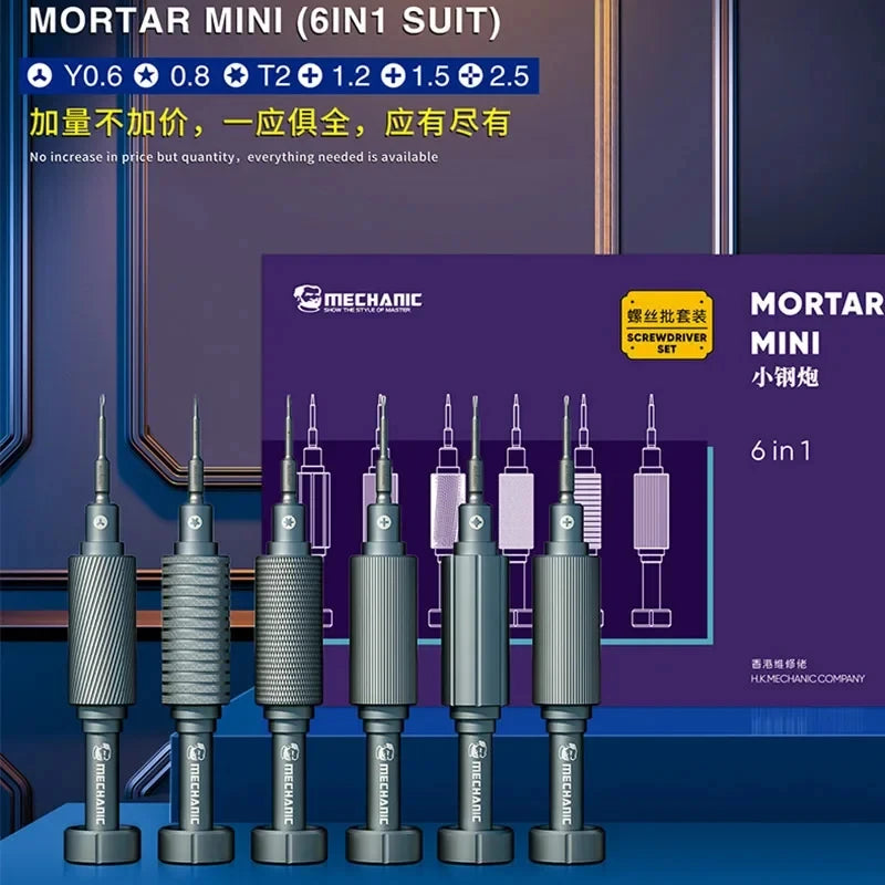 No-EN-Name-Null Mechanic Manuel Mortar Mini 6-In-1 ISHELL MAX Gray Hard Magnesium Silicon Alloy Steel Metal Powerful Magnetic Special Model Drill Screwdrivers Plum Blossom Cross Heads Computer Components/Colors-Purple/Gray/Black/Silver/Blue/Multicolor