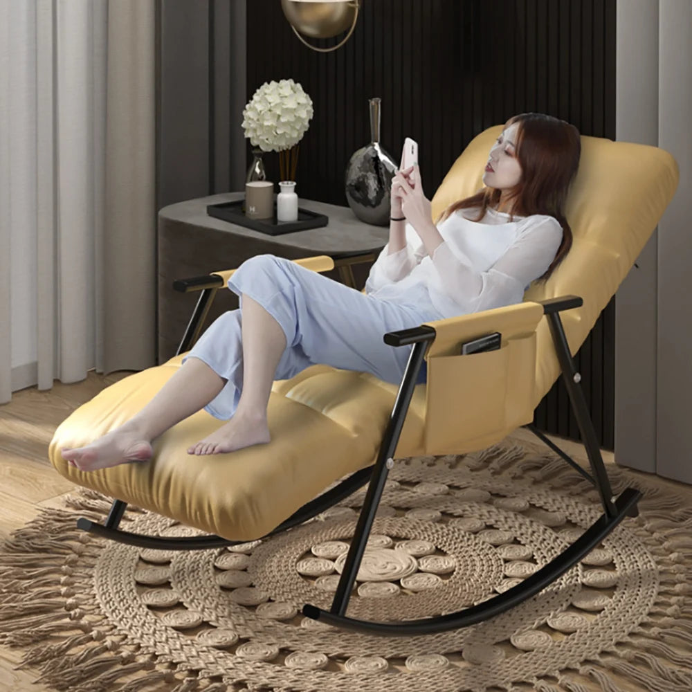 No-EN-Name-Null Indoor-Outdoor Waterproof Modern Nordic One Person Orange Soft Velvet Faux Leather Fabric Cushion Lazy Five Angle Adjustments Reclining Rocking Chairs/Colors-Orange/Beige/Gray