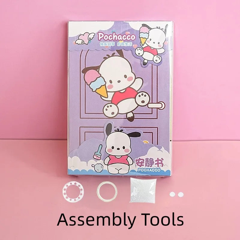 MINISO Kids Mini Sanrio Kawaii Reusable Quiet Book Six Themes Cartoon Scenes Multicolor Paper Stickers-Stickers Machines/Ages: 3-12 Years Old/Colors-Multicolor/Pink/Purple/Checkered