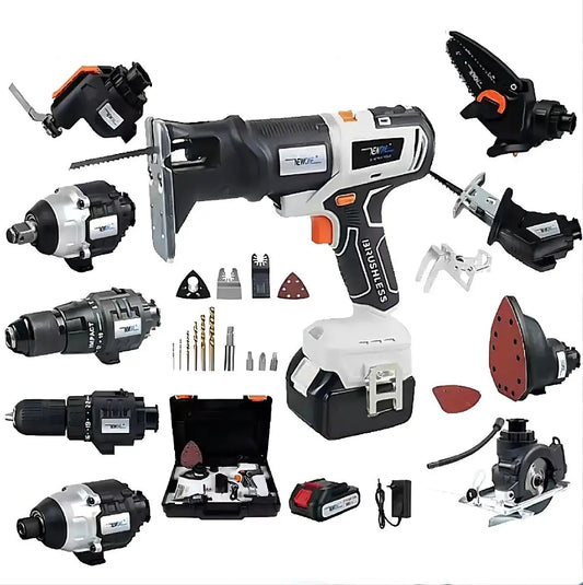 ISFRIDAY 10-In-1 Household Multifunctional White-Black-Orange Plastic Body Cordless Drill Rechargeable Lithium Battery Power Tool Combo Sets/Colors-Red/Black/White/Gray/Orange/Silver/Multicolor