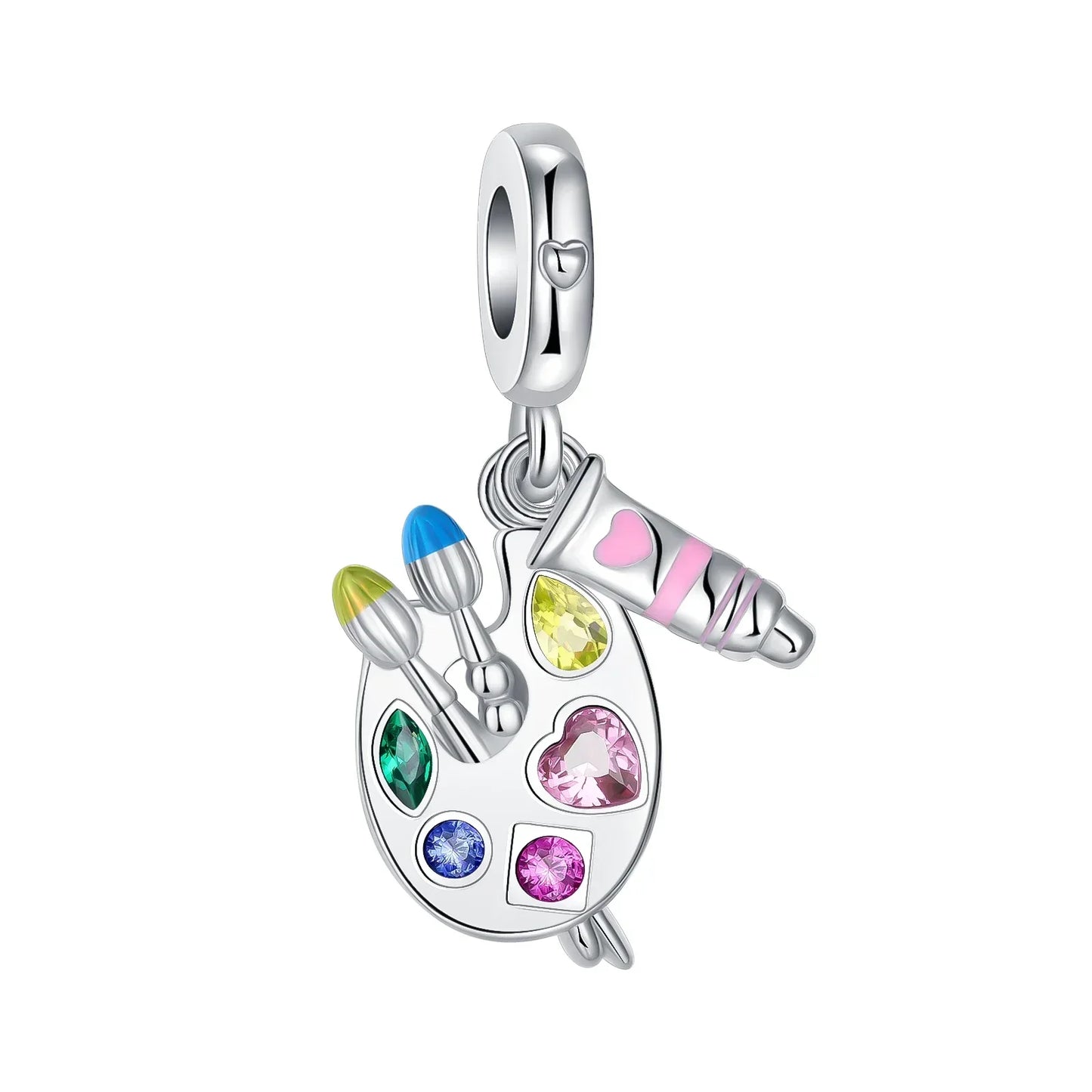 No-EN-Name-Null Women Sterling Silver Enamel Rainbow-Hot Air Balloon Design Fine Imitation Zircon Stone Glass Nuggets Beads Shaped Charms-Pendants/ Colors-Rainbow/Multicolor/Silver/Pink/Animal/Floral
