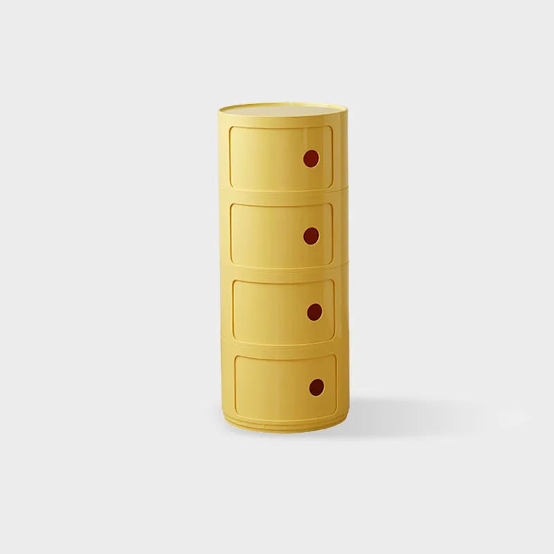 DECOPAI Modern Multicolor Waterproof Tall Plastic Round Shaped Small Narrow Three Sliding Drawers Nightstands /Multicolor
