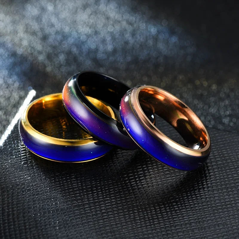 Women Metal Imitation Geometric 5 Colors Changing Romantic Feelings Temperature Mood Band Rings/Ring Sizes: 5-6-7-8-9-10-11-12/Colors-Green/Blue/Gold/Multicolor/Geometric