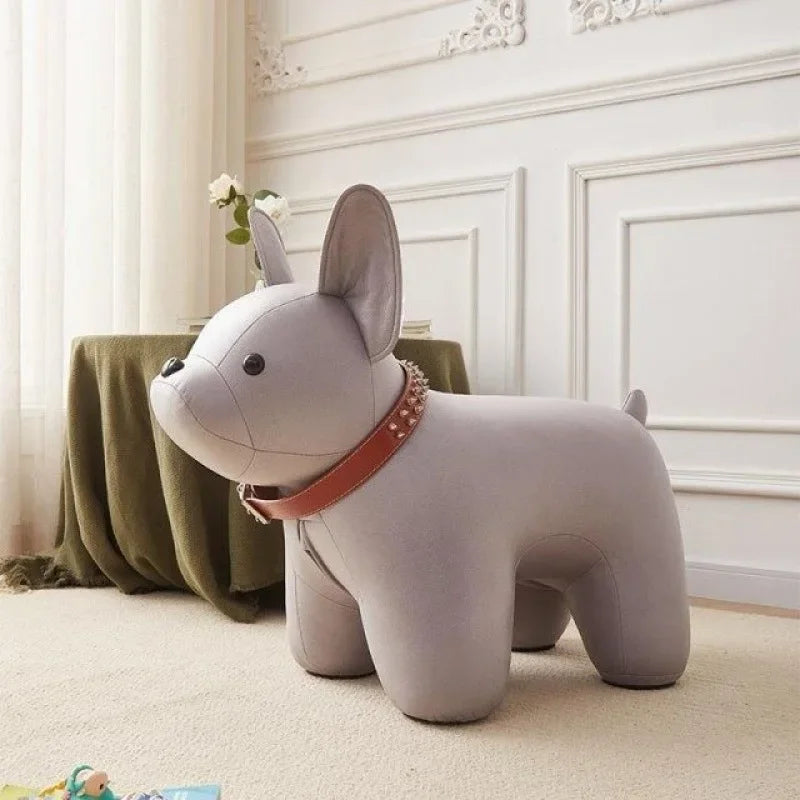 No-EN-Name-Null Kids Free-Standing Soft Faux Leather Upholstered Backless Pink Cartoon Dog Animal Shaped Wood Frame Flat Seat Table-Bar Stools /Colors-Pink/Yellow/White/Gray/Animal