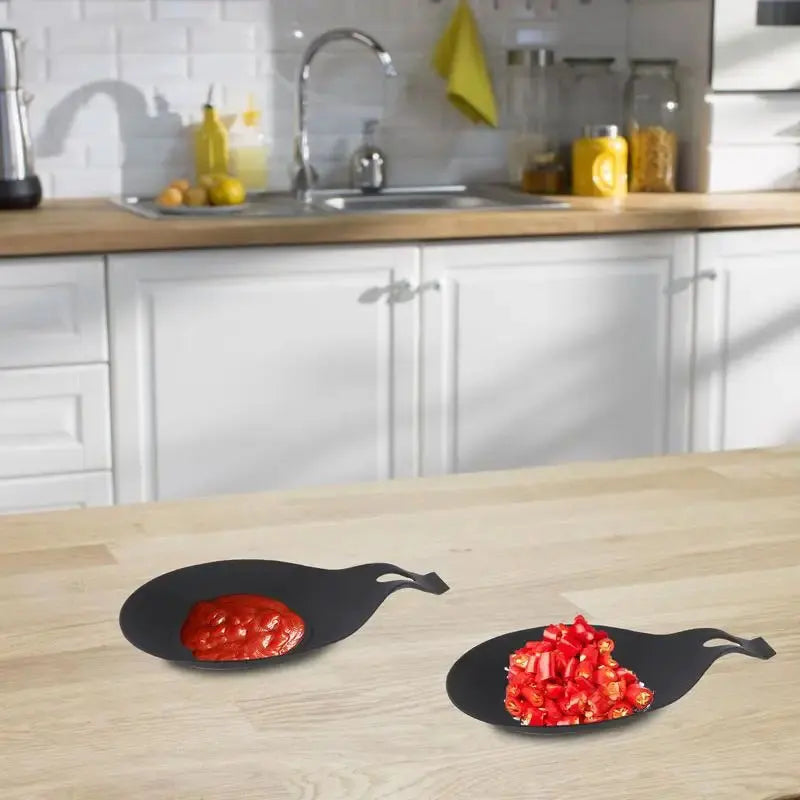 Kitchen 3 PCS Set Black Heat-Resistant Stainproof Durable Large Silicone Spoon Rest/With Hook Hole