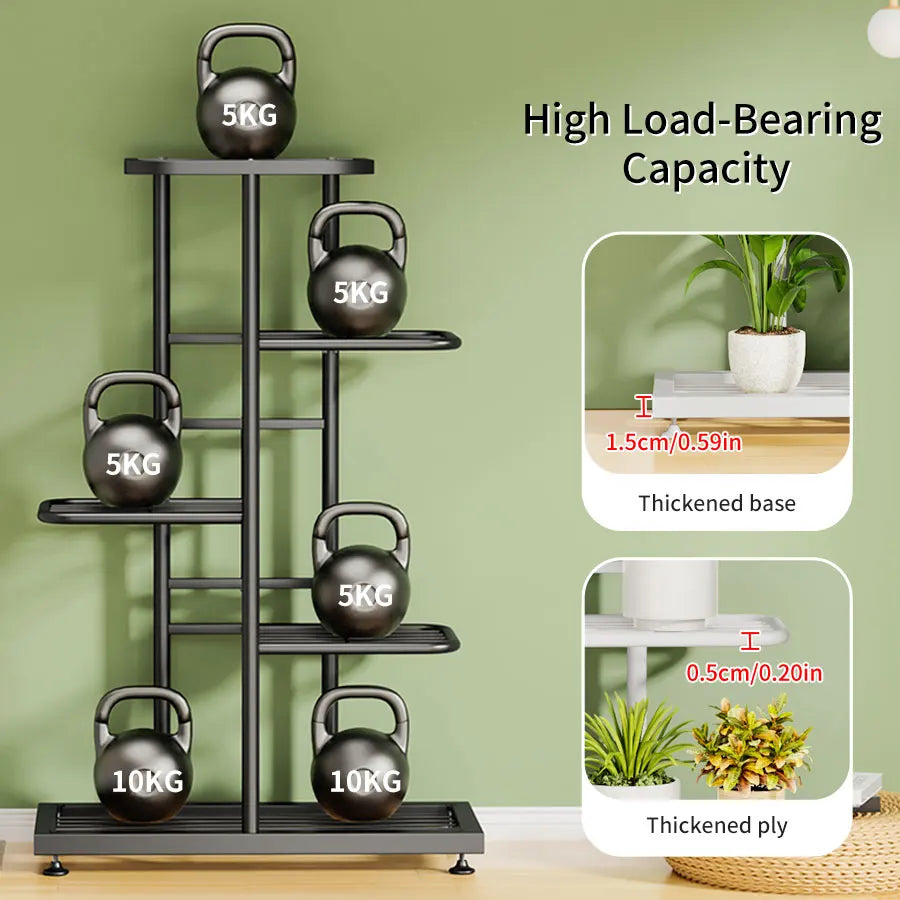 MTSHINING Wood 8 Tier Multi-Layered Shelves Iron Metal Plant Stands/Colors-Black/White,/Brown