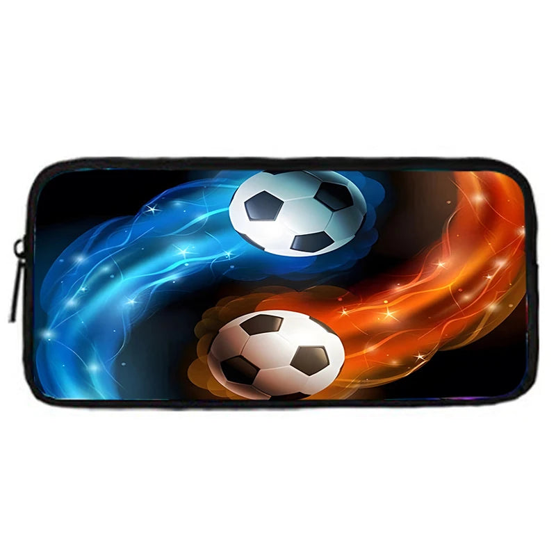 MINISO Kids 3 PCS Large Waterproof Nylon Fabric Zippers Exterior Pockets Printed-Burning Flames Soccer Ball Design Curved Back Shoulder Straps-Handle Sports IPAD Compartment School Backpacks/Color-Black/White/Blue/Multicolor