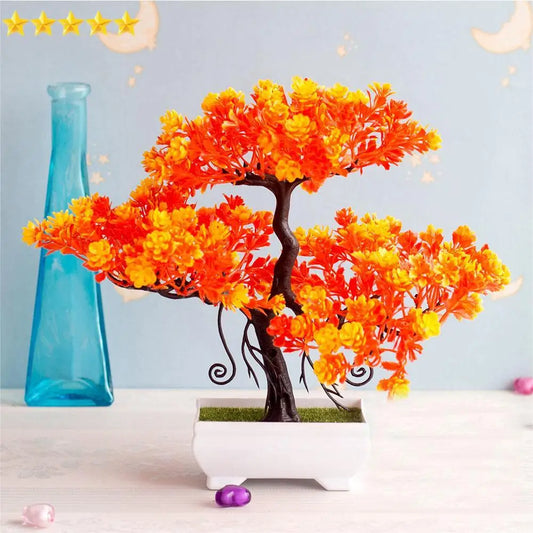 Small Artificial Plastic Non-Flowering Magnoliopsida Bonsai Tree Rectangle Pot/Colors-Orange/Green/Purple/Pink