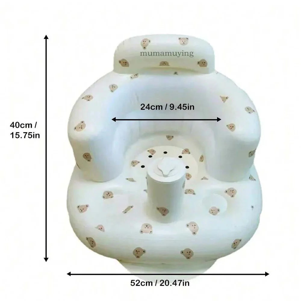 Baby PVC Inflatable Sofa Puff Portable Bath Sitting Chairs /Suitable for Babies: 6months-36 months/ 20 KG/Colors- Animals/White/Beige