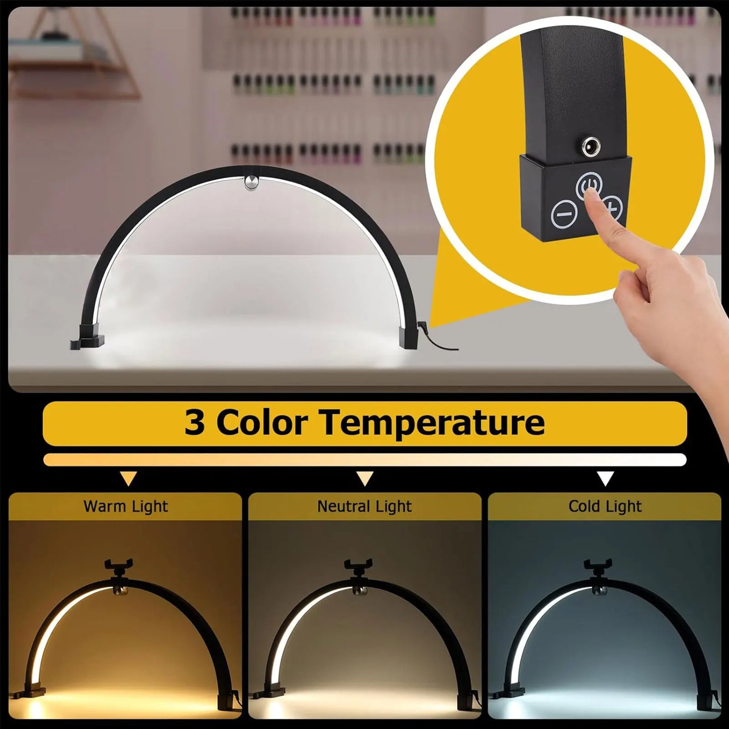 DUTRIEUX One Unit Touch Control Foldable Phone Holder White-Black Half-Moon Shaped LED Fill Light Finger Nail Dryers Tools