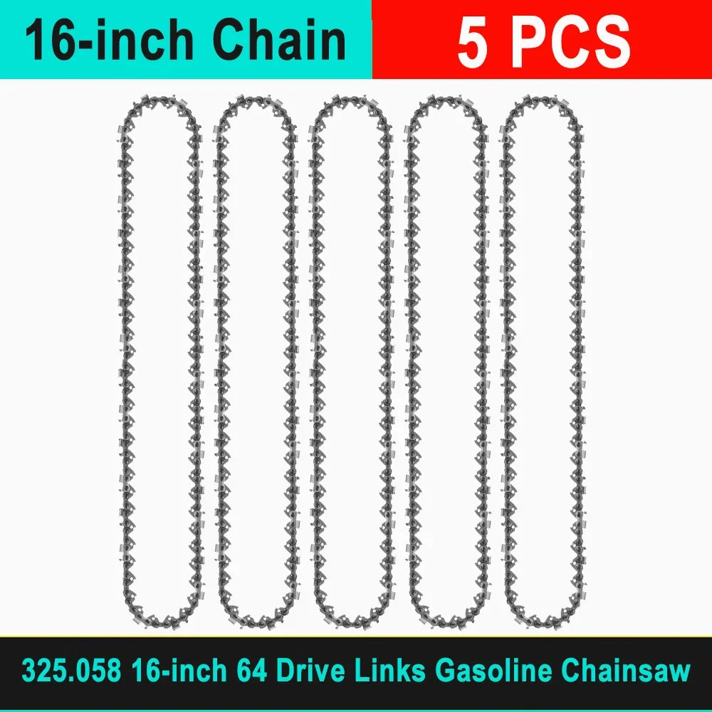 No-EN-Name-Null Outdoor Professional Grade 16-inch Silver Guide Plate 64 Drive Links Gasoline-Powered Gray-Black Hardened Alloy Steel Chainsaws/Optional : 1 PCS-4 PCS Chains