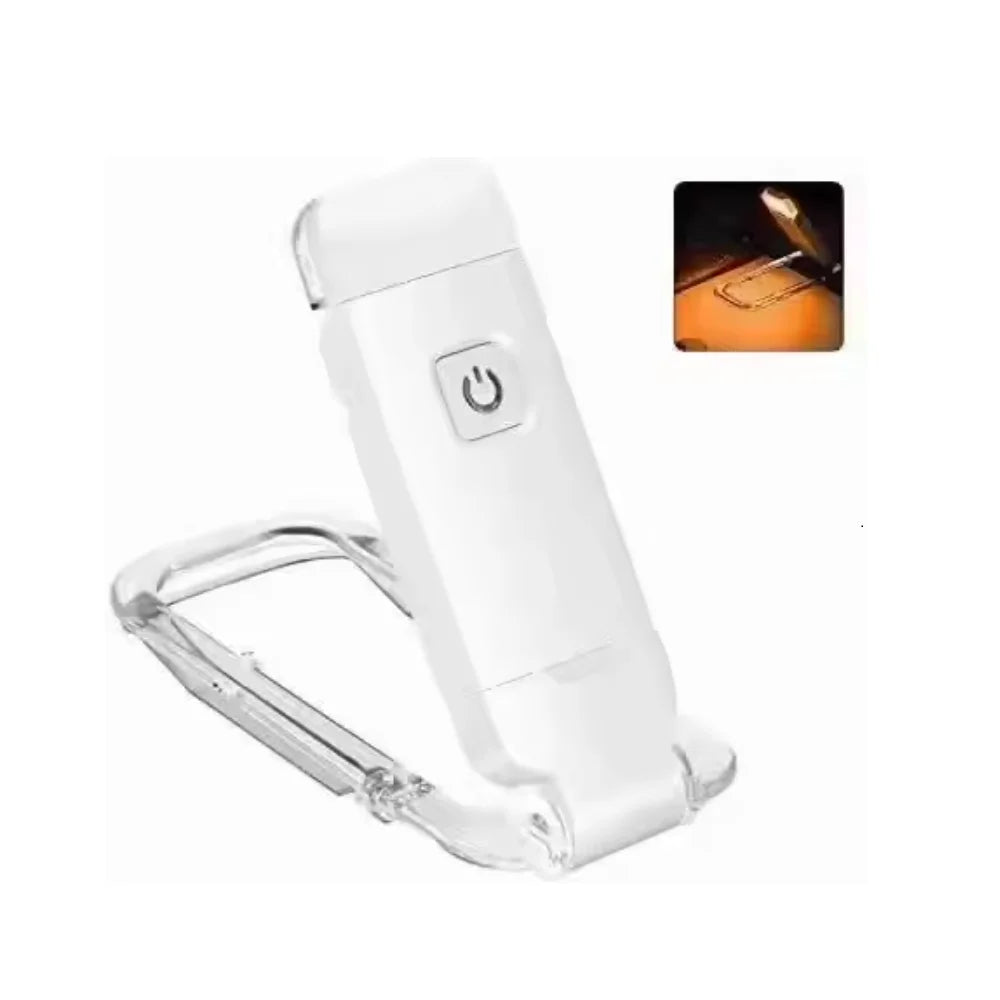 OSITE SKY Mini White Plastic Rectangle Body Warm-Cool-Daylight White LED Light Portable Foldable USB Rechargeable Dimmable Brightness Flexible Metal Clip Bookmark Reading Book Lights/Eye Protection