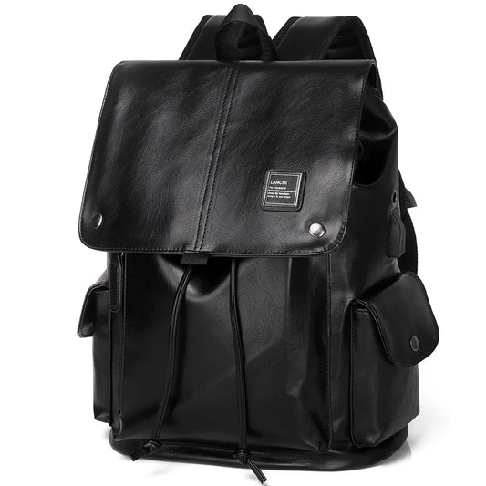 Men Softback Zipper Large Leather Polyester Backpacks/Air Cushion Belt/Soft Handle/Backpack Straps/ Silt Pockets/Laptop Compartment/Colors-Black/Brown