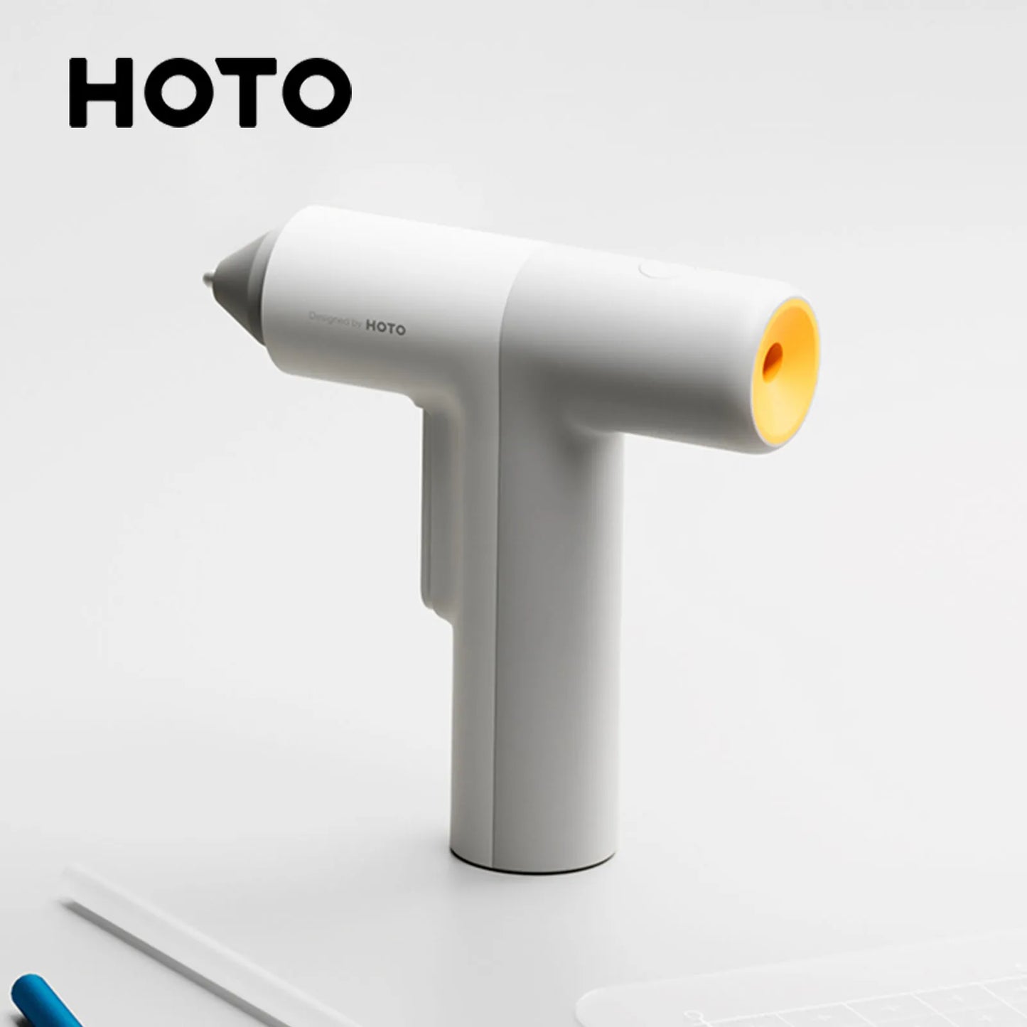HOTO Home DIY Craft Indoor Handheld White-Gray-Yellow Body Lithium Battery-Powered Cordless Stainless Steel Metal Nozzle Easy-Flow Trigger-Feed Hot Glue Guns/Colors-White/Gray/Yellow/Multicolor