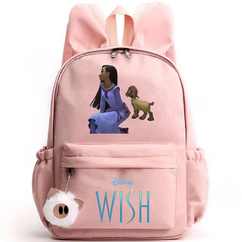 Disney Kids Cute Cartoon Wish Movie Large Waterproof Pink Nylon Fabric School Backpacks