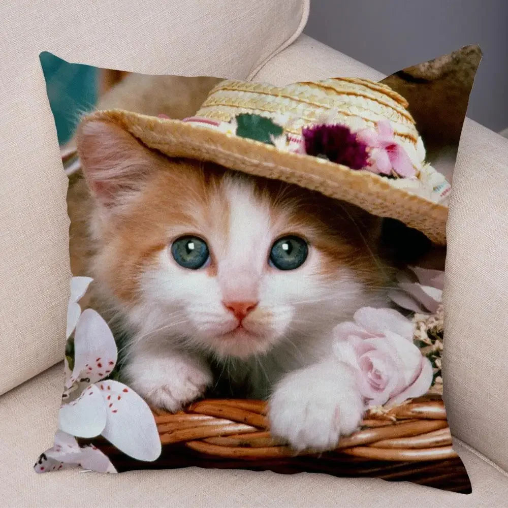 No-EN-Name-Null Printed Square Soft Polyester Multicolor Hilarious Cute Cat Animals Pillowcases /4 Sizes: 16  x 16 Inches/18 x 18 Inches/20 x 20 Inches/24 x 24 Inches/Colors-Animals/Multicolor