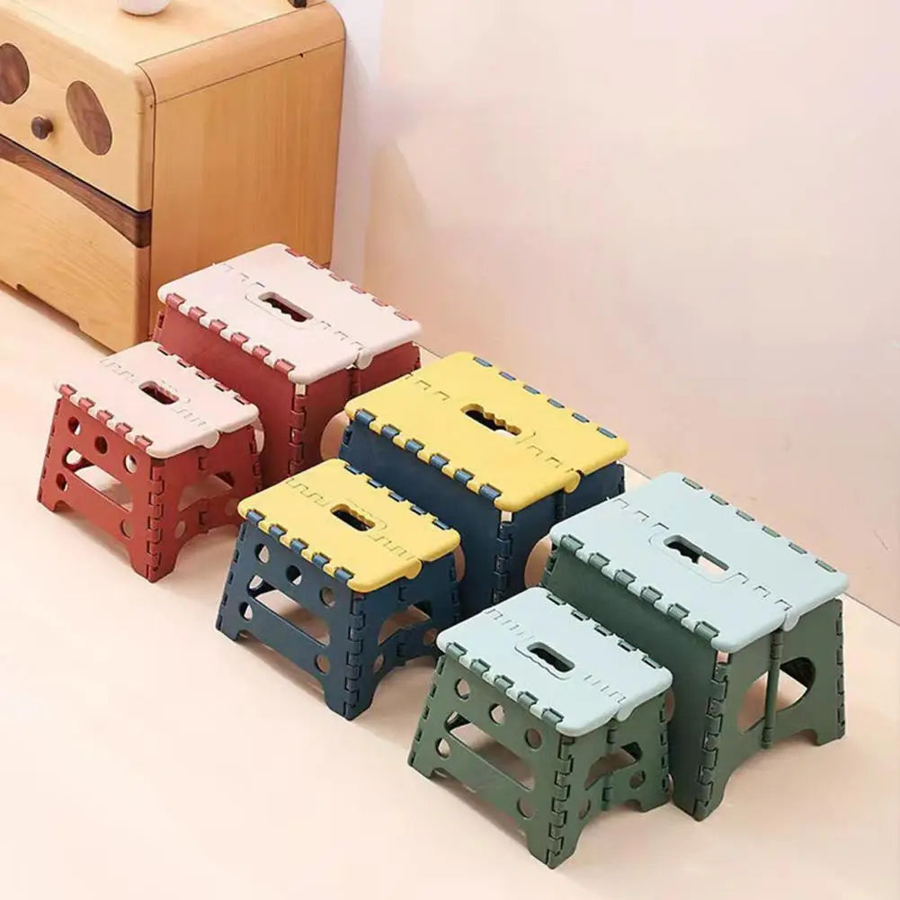 No-EN-Name-Null Modern Multicolor Lightweight Portable Hard Plastic Flat Square Shaped Top Folding Stools/Colors-Blue/Red/Green/Yellow/Black/Gray/Flora/Multicolor/White/Striped