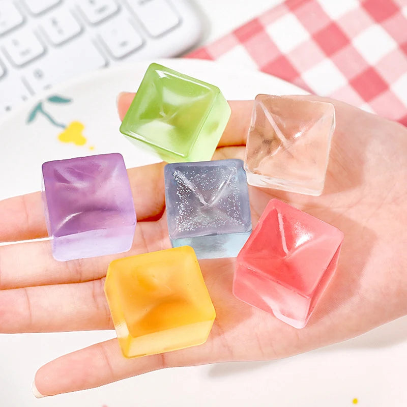 Preschool Rainbow Adults TPR Squishy Plastic Synthetic Rubber Multicolor Ice Cube Squeeze Activity Toys ( Don't Eat) /Ages: 13-18 Years Old + Older /Colors-Pink/Blue/Purple/Clear/Green/Multicolor/10-20-50 Assorted PCS