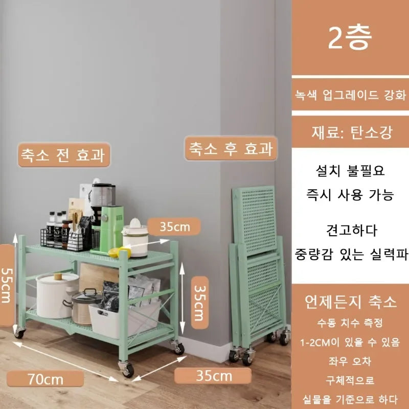 Free-Standing Large Kitchen/Living Room Foldable Iron Frame Folding Rack Bookcases/Colors-Green/Black/White/ 2-3-4-5 Layers Shelves