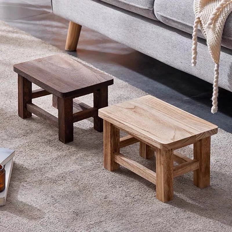 No-EN-Name-Null Modern Backless Rectangle Shaped Hard Flat Top Brown-Beige Solid Wood Ottomans