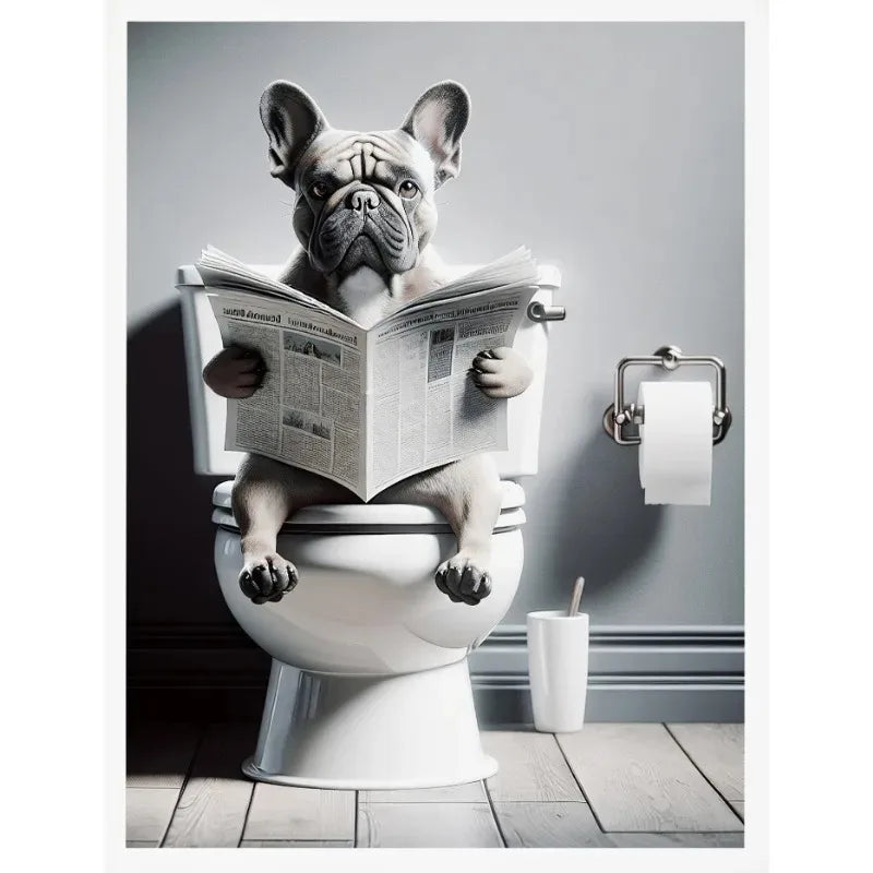 No-EN-Name-Null Modern Waterproof Handprinted Unframed Canvas Rectangle Shaped Abstract Funny Humorous Animals Bathroom Human-Like Sitting On The Toilet Wall Art Prints /Colors-White/Multicolor/Animals/Gray