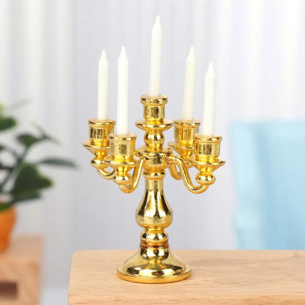 No-EN-Name-Null Teens-Adults Miniature Candelabra Gold-Silver Metal Alloy Candle Holders Dollhouse Accessories /18 + Years Old